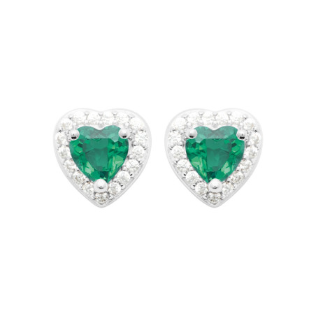 Boucles d'oreilles coeur zirconium vert - Argent - Haute fantaisie - Design Français depuis 1954 