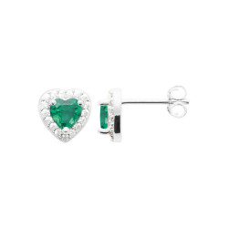 Boucles d'oreilles coeur zirconium vert - Argent - Haute fantaisie - Design Français depuis 1954 