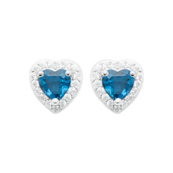 Boucles d'oreilles coeur zirconium bleu - Argent - Haute fantaisie - Design Français depuis 1954 