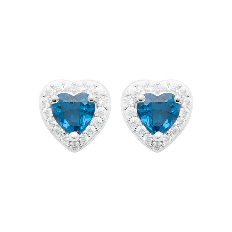 Boucles d'oreilles coeur zirconium bleu - Argent - Haute fantaisie - Design Français depuis 1954 