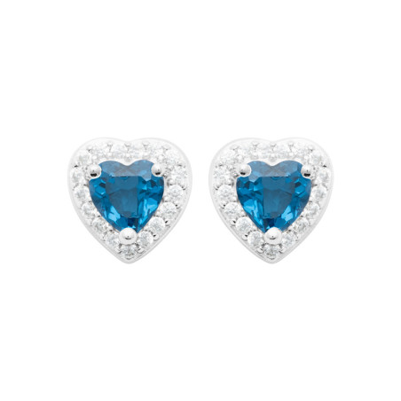 Boucles d'oreilles coeur zirconium bleu - Argent - Haute fantaisie - Design Français depuis 1954 