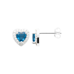 Boucles d'oreilles coeur zirconium bleu - Argent - Haute fantaisie - Design Français depuis 1954 