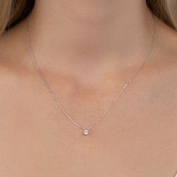 Collier solitaire zirconium - 4 MM - Argent Rhodié - Haute fantaisie - Design Français depuis 1954 
