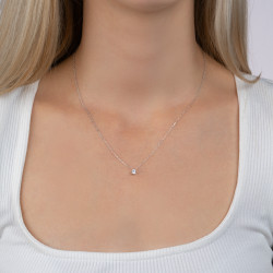 Collier solitaire zirconium - 4 MM - Argent Rhodié - Haute fantaisie - Design Français depuis 1954 