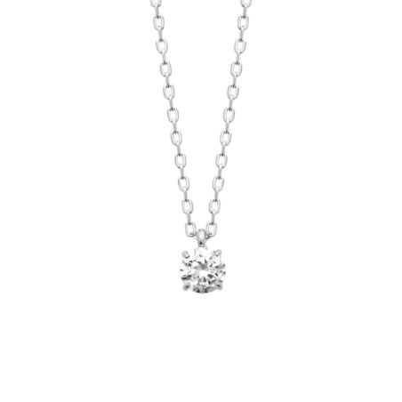 Collier solitaire zirconium - 5 MM - Argent Rhodié - Haute fantaisie - Design Français depuis 1954 