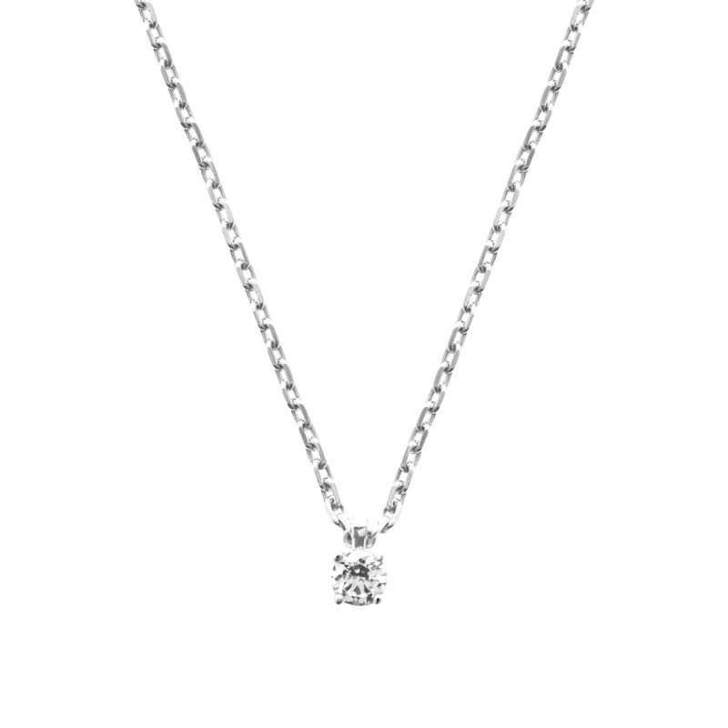 Collier solitaire zirconium - 3 MM - Argent Rhodié - Haute fantaisie - Design Français depuis 1954 
