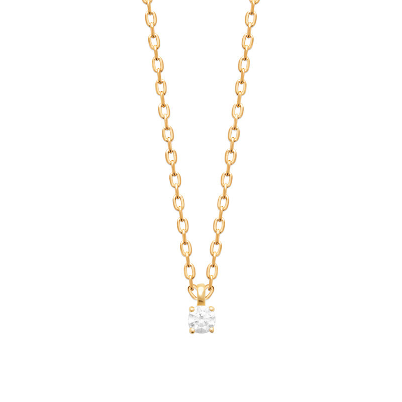 Collier solitaire zirconium -  Plaqué Or – Haute fantaisie · Design Français depuis 1954 