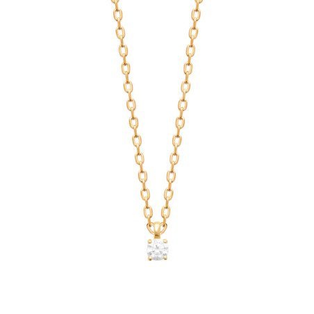 Collier solitaire zirconium -  Plaqué Or – Haute fantaisie · Design Français depuis 1954 