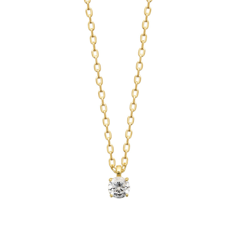 Collier solitaire zirconium -  4 MM - Plaqué Or – Haute fantaisie · Design Français depuis 1954 