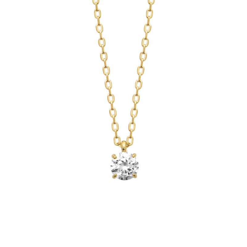 Collier solitaire zirconium -  5 MM - Plaqué Or – Haute fantaisie · Design Français depuis 1954 