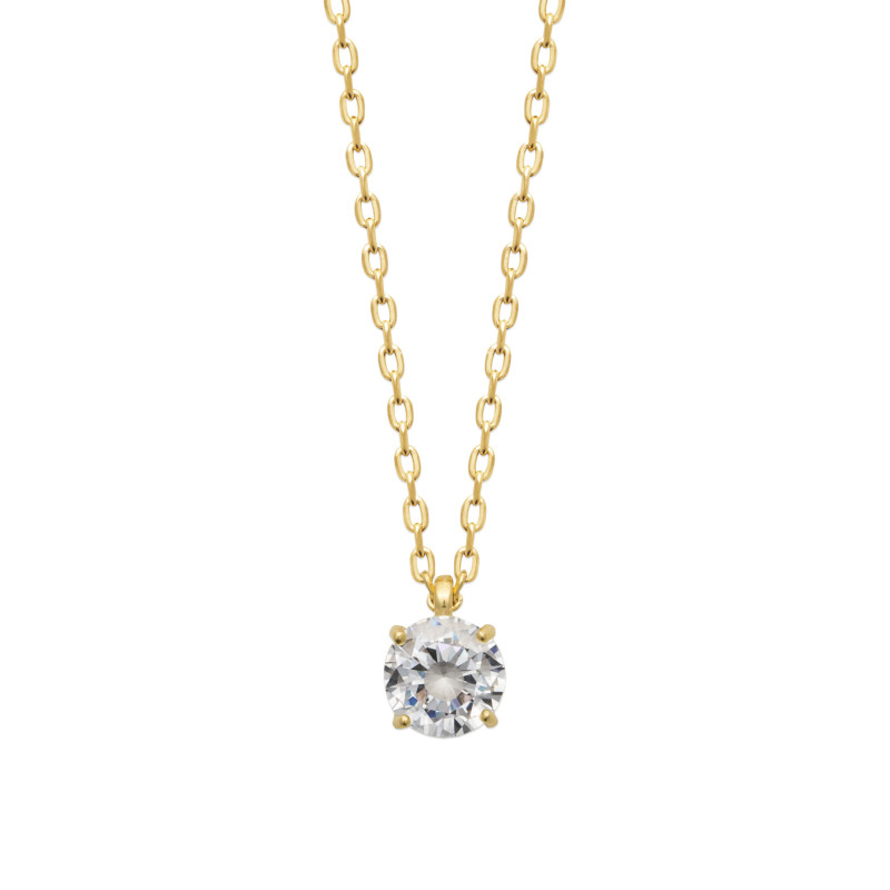 Collier solitaire zirconium -  6 MM - Plaqué Or – Haute fantaisie · Design Français depuis 1954 